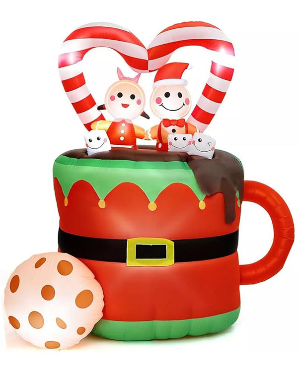 Gingerbread Couple Santa Suit Cocoa Mug Christmas Lawn Inflatable 1.5m