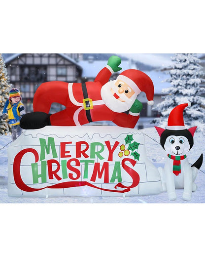 Santa Claus and Puppy Christmas Lawn Inflatable 2.4m