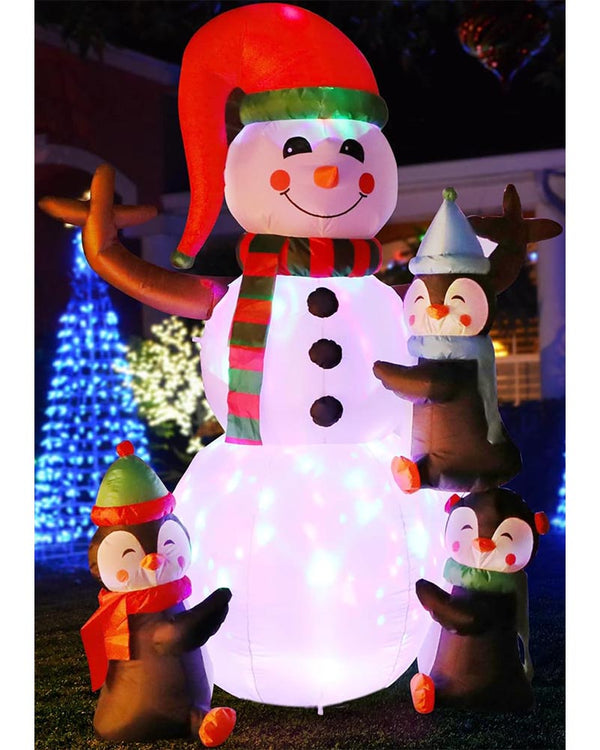 Snowman with Penguins Christmas Lawn Inflatable 1.8m
