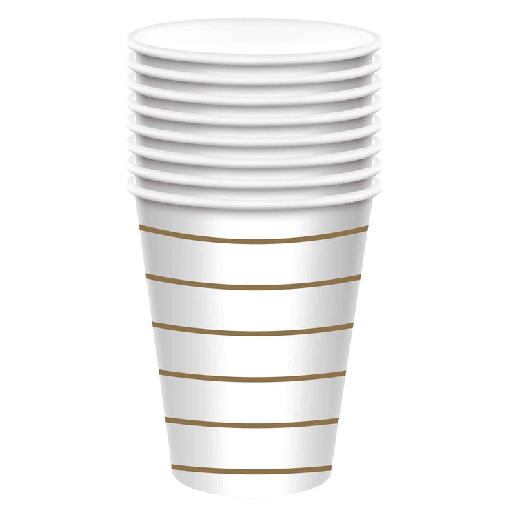 Gold Stripes 266ml Paper Cups Pack of 8