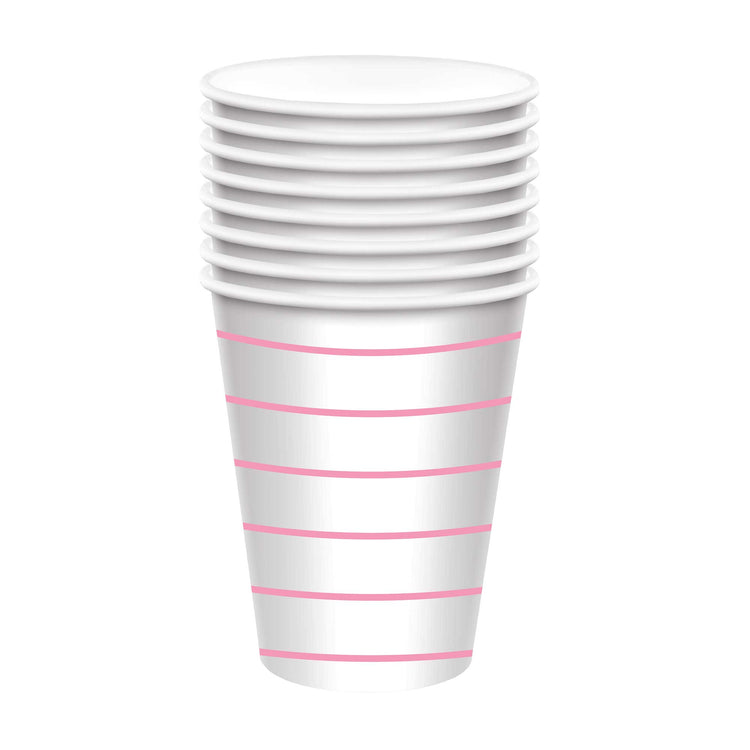 New Pink Stripes 266ml Paper Cups Pack of 8