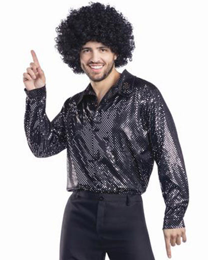 70s Mens Black Disco Shirt