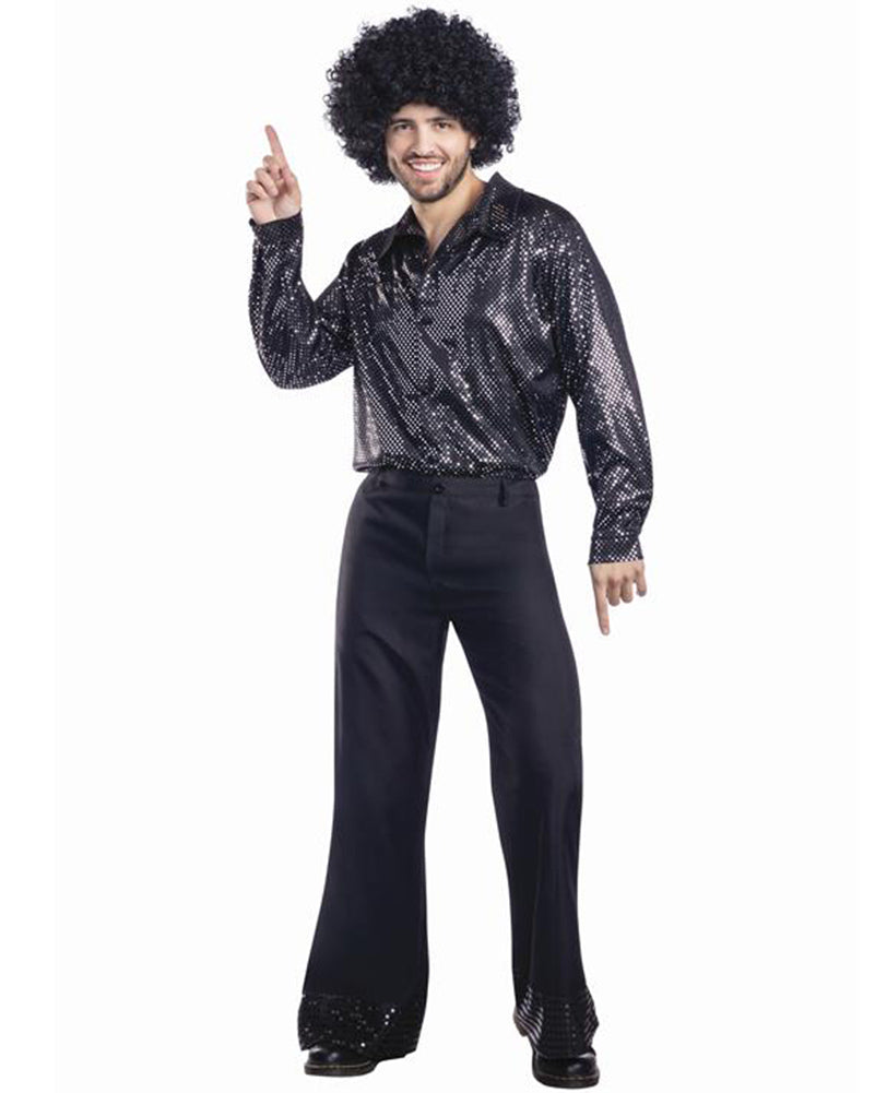 70s Mens Black Disco Shirt