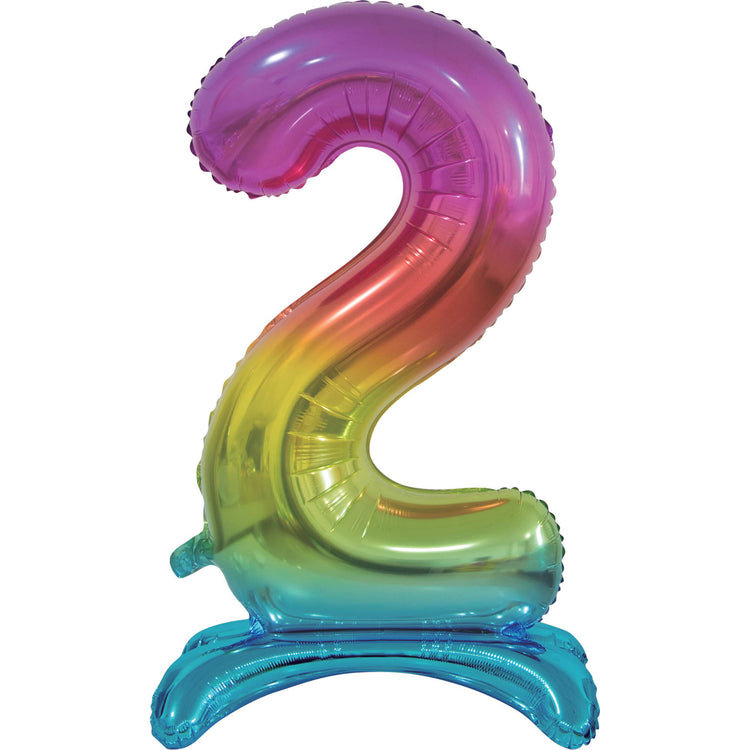 Large Number 2 Standing Rainbow Foil Balloon