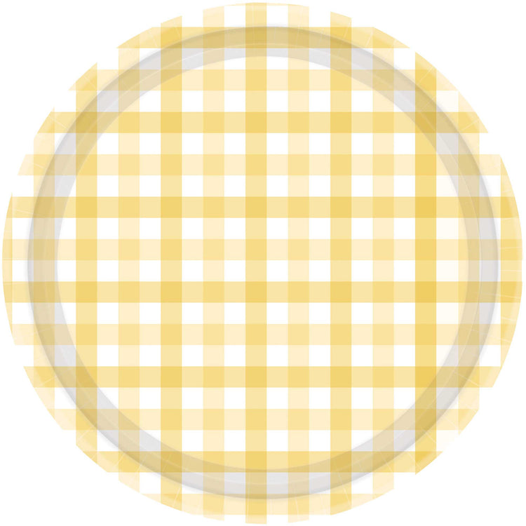 Gingham 23cm Paper Plate Pastel Yellow Pack of 8