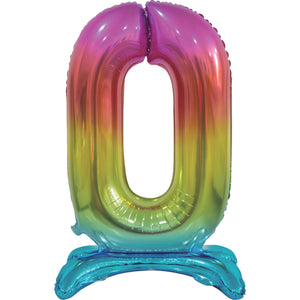 Large Number 0 Standing Rainbow Foil Balloon