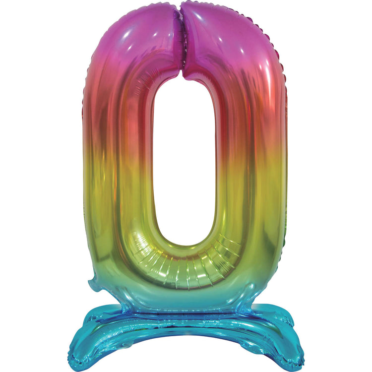 Large Number 0 Standing Rainbow Foil Balloon