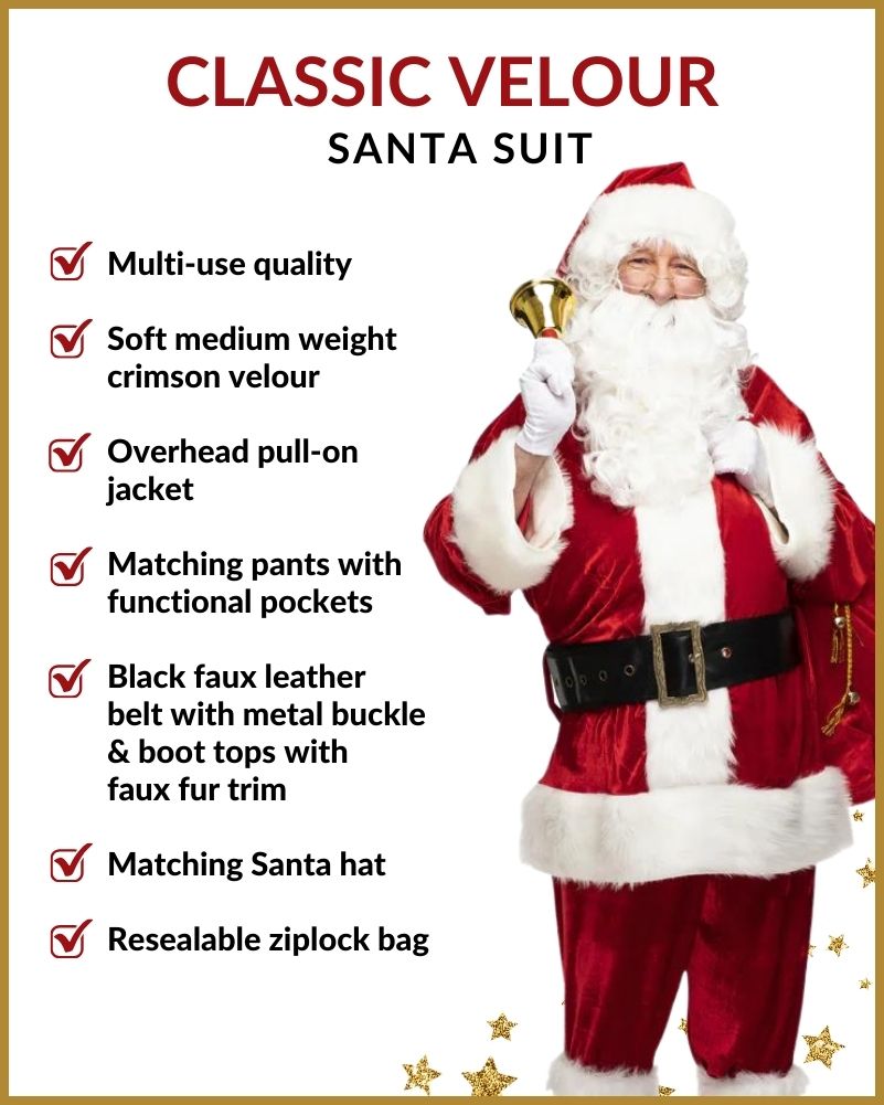 Classic Velour Santa Suit Mens Plus Size Christmas Costume