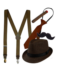 20s Gatsby Suspenders Hat Cigar and Necktie Set