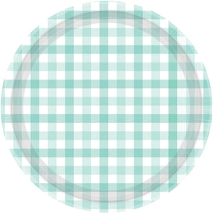 Gingham 23cm Paper Plate Pastel Mint Pack of 8