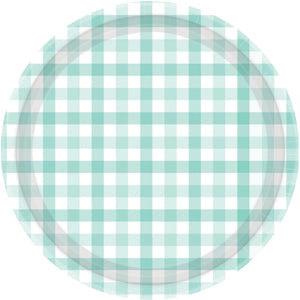 Gingham 23cm Paper Plate Pastel Mint Pack of 8