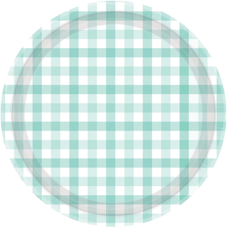 Gingham 23cm Paper Plate Pastel Mint Pack of 8