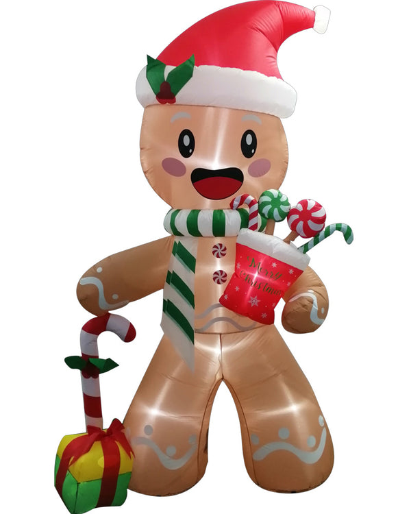LED Gingerbread Man With Gifts Christmas Lawn Inflatable 2.4m