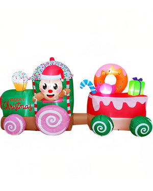 LED Gingerbread Candy Train Christmas Lawn Inflatable 2.4m