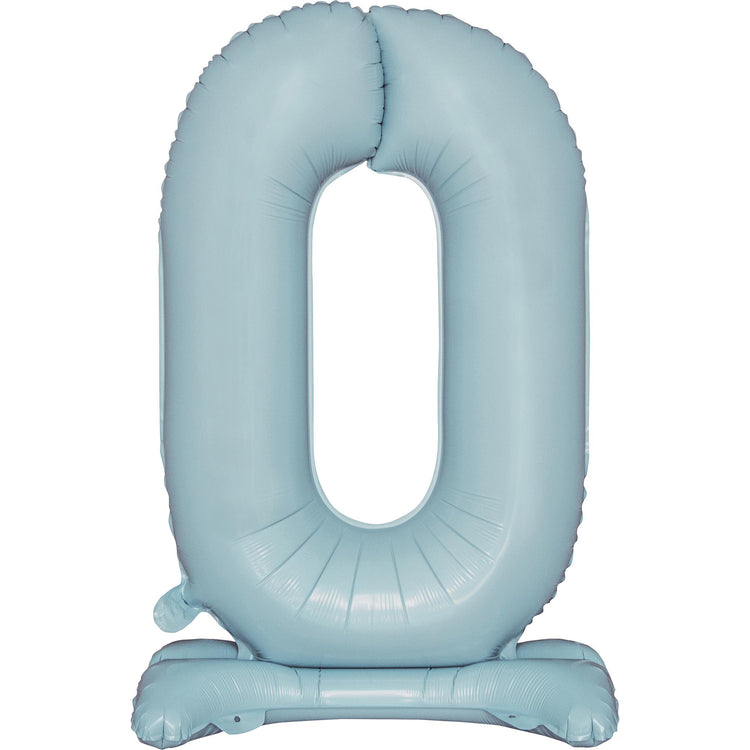 Large Number 0 Standing Pastel Blue Foil Balloon