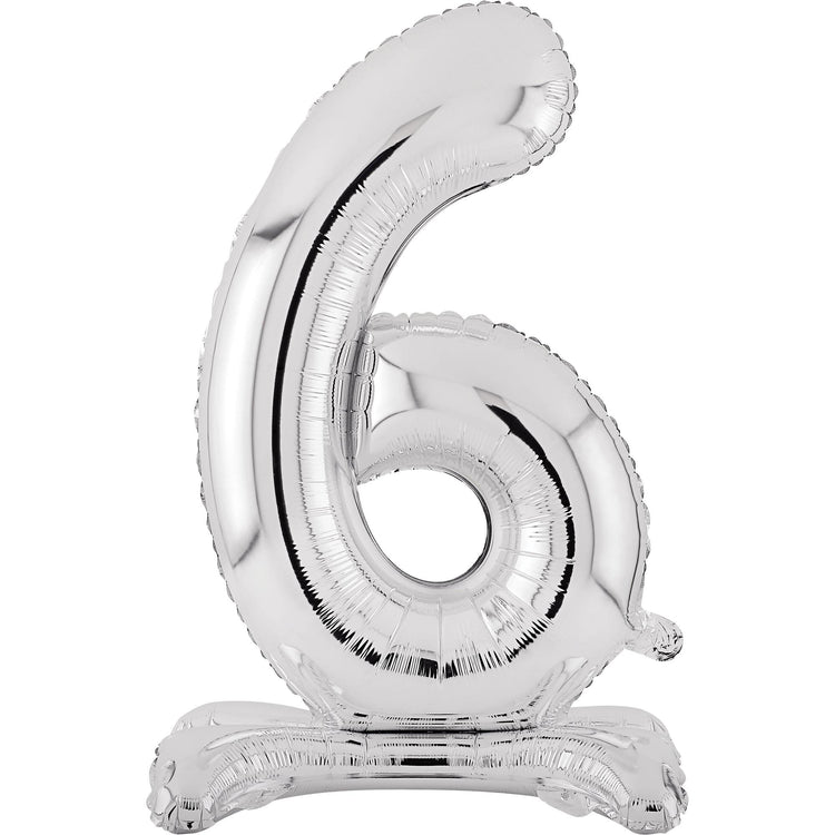 Large Number 6 Standing Silver Foil Balloon