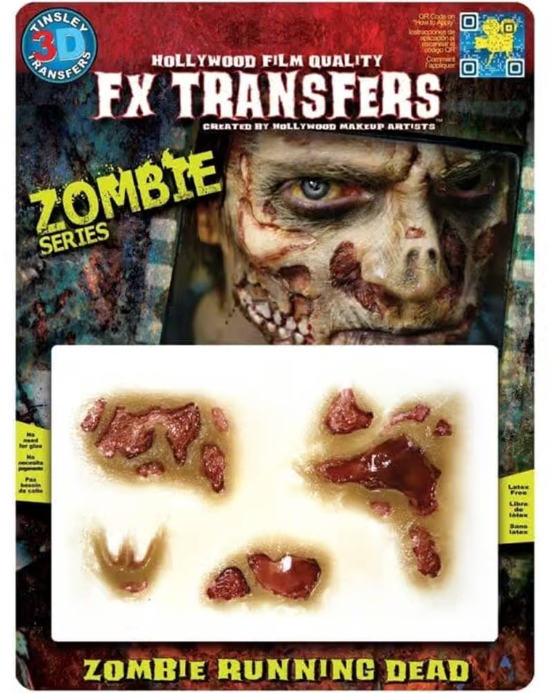 3D The Running Dead Zombie FX Appliance Transfer Prosthetic Wound