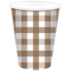 Gingham 266ml Paper Cup Teddy Brown