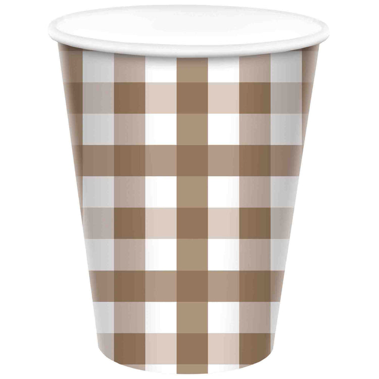Gingham 266ml Paper Cup Teddy Brown