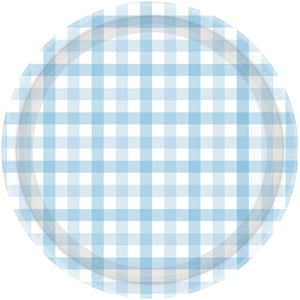 Gingham 23cm Paper Plate Pastel Blue Pack of 8