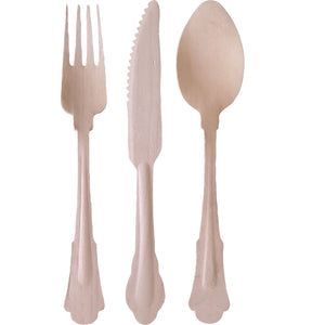Wooden Cutlery Set Pack of 24 Fan Natural