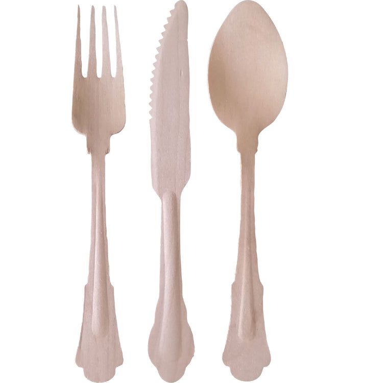Wooden Cutlery Set Pack of 24 Fan Natural
