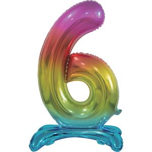 Large Number 6 Standing Rainbow Foil Balloon