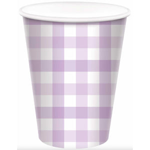 Gingham 266ml Paper Cup Pastel Purple