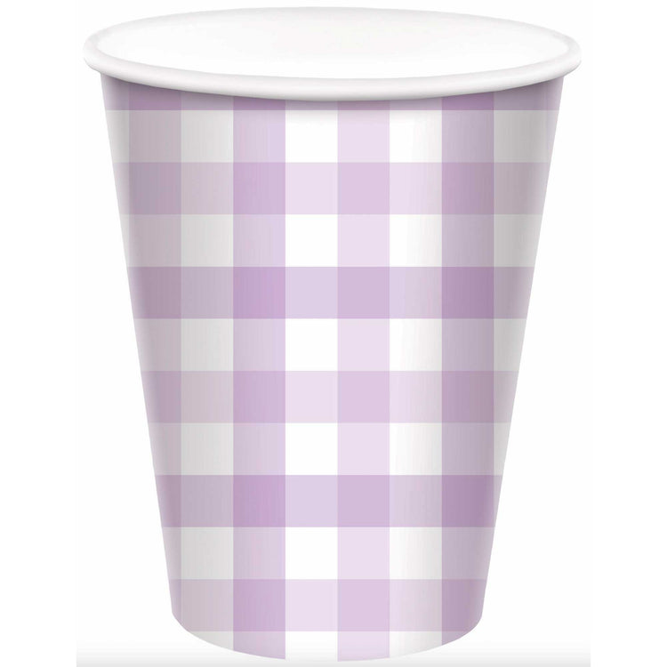 Gingham 266ml Paper Cup Pastel Purple