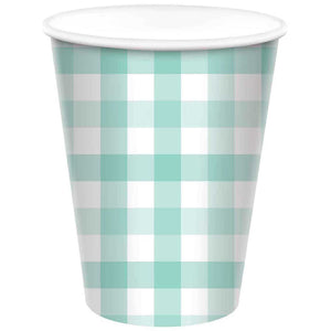 Gingham 266ml Paper Cup Pastel Mint