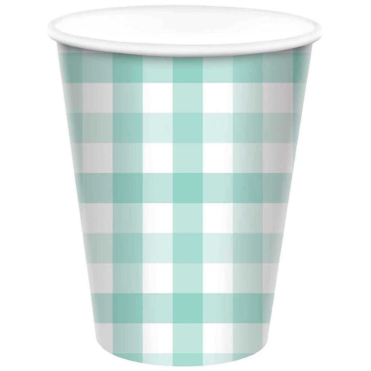 Gingham 266ml Paper Cup Pastel Mint