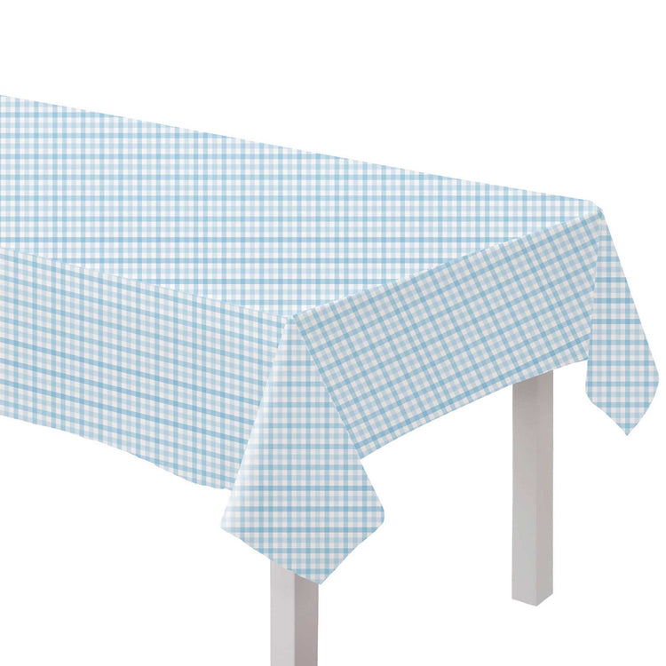 Gingham Paper Tablecover FSC Pastel Blue