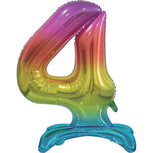Large Number 4 Standing Rainbow Foil Balloon