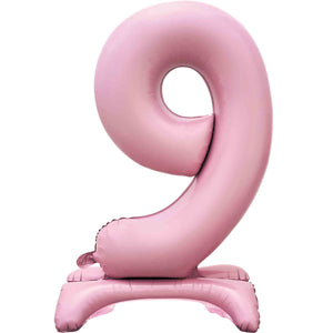 Large Number 9 Standing Pastel Pink Foil Balloon