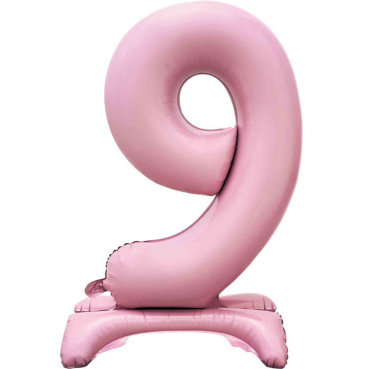 Large Number 9 Standing Pastel Pink Foil Balloon