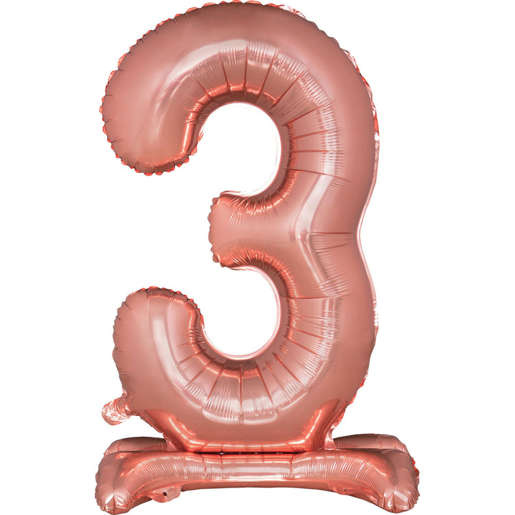 Large Number 3 Standing Rose Gold Foil Balloon