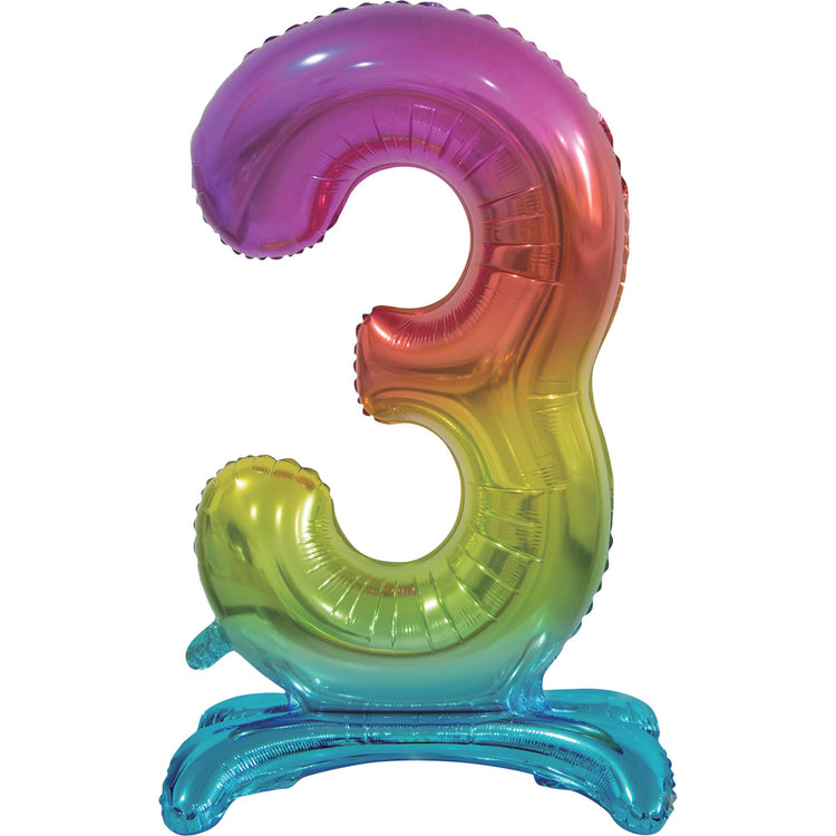 Large Number 3 Standing Rainbow Foil Balloon