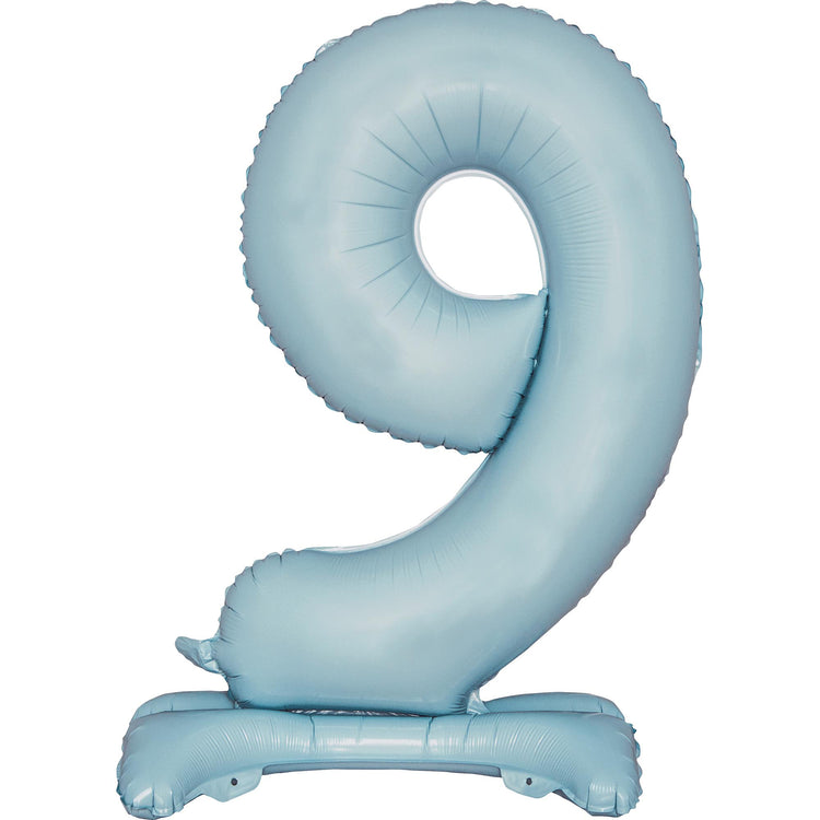 Large Number 9 Standing Pastel Blue Foil Balloon