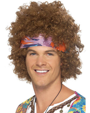 60s Hippie Afro Wig Headscarf and Necklace Set