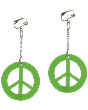 60s Neon Green Peace Sign Earrings