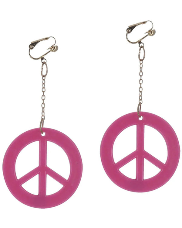 60s Neon Pink Peace Sign Earrings