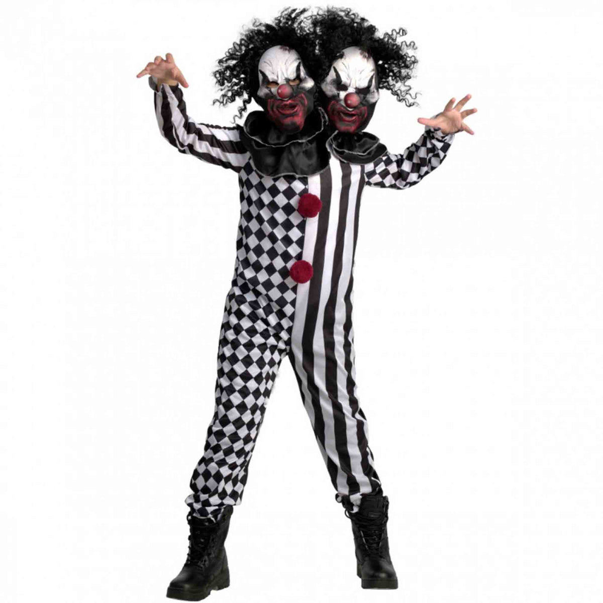 Two Headed Clown Kids Halloween Costume 10-12 Years