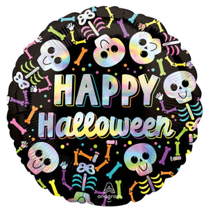 Holographic Iridescent Bare Bones Halloween Foil Balloon 45cm