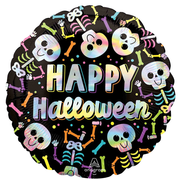 Holographic Iridescent Bare Bones Halloween Foil Balloon 45cm