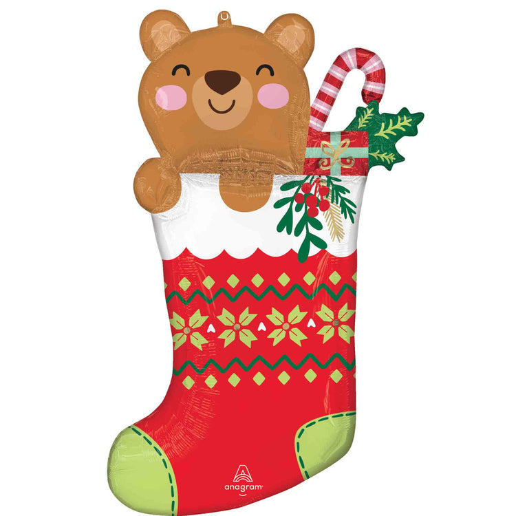 Beary Christmas Stocking Supershape Foil Balloon