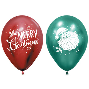 Sempertex 30cm Merry Christmas Santa Metallic Reflex Latex Balloons 12PK