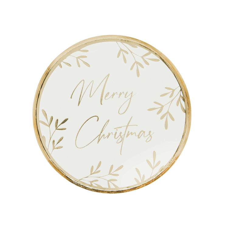 Festive Folklore Additions Gold Merry Christmas 23cm Paper Plates NPC