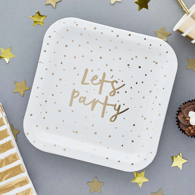 Metallic Mix Up Gold Lets Party 23cm Paper Plates NPC