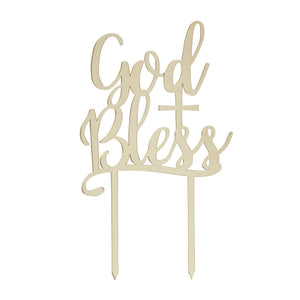 Holy Communion Gold Acrylic God Bless Cake Topper