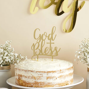 Holy Communion Gold Acrylic God Bless Cake Topper